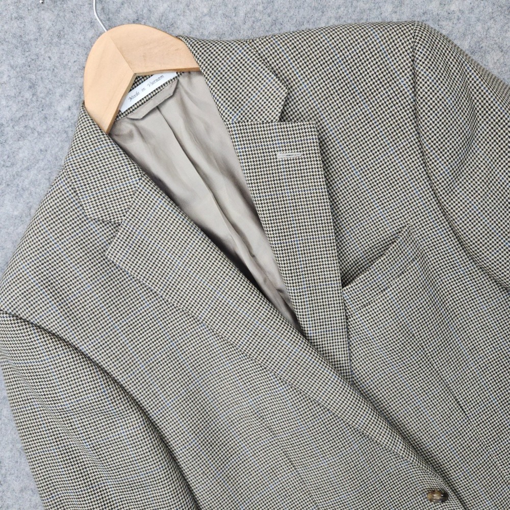 Lauren Ralph Lauren Blazer Men's Beige 40L Houndstooth Plaid Two Button Jacket‎